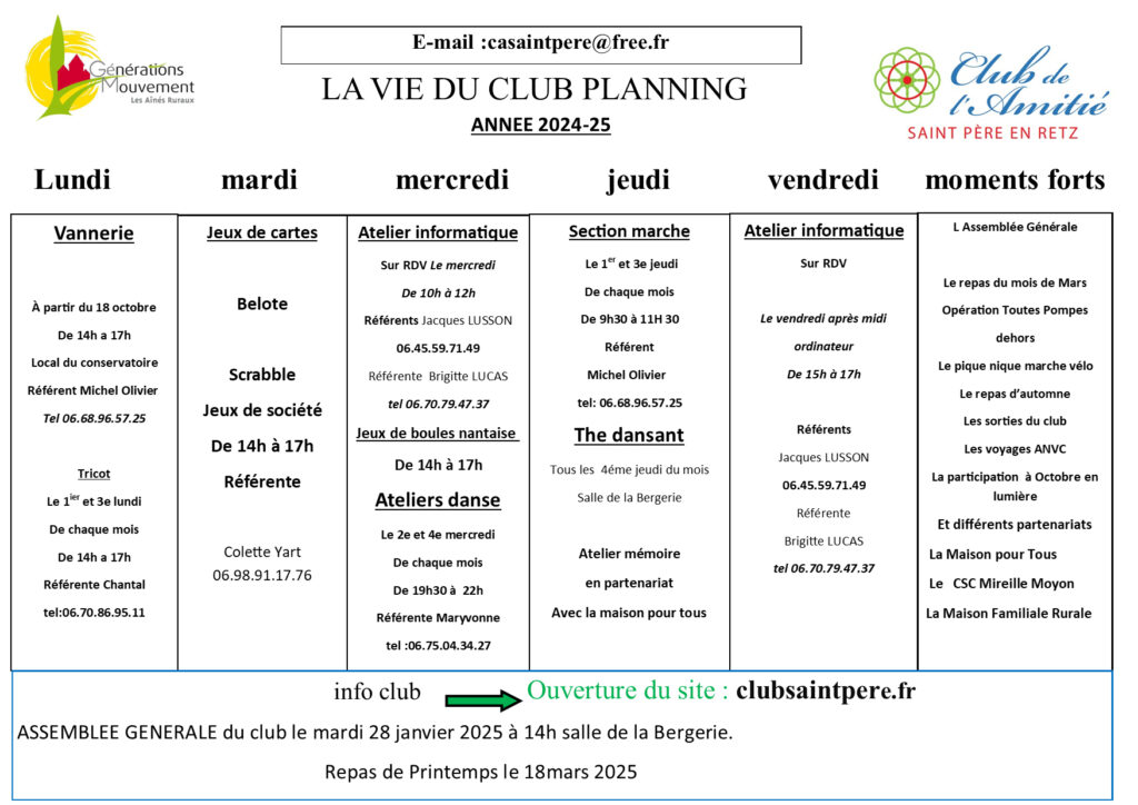 planning activités 2024-2025